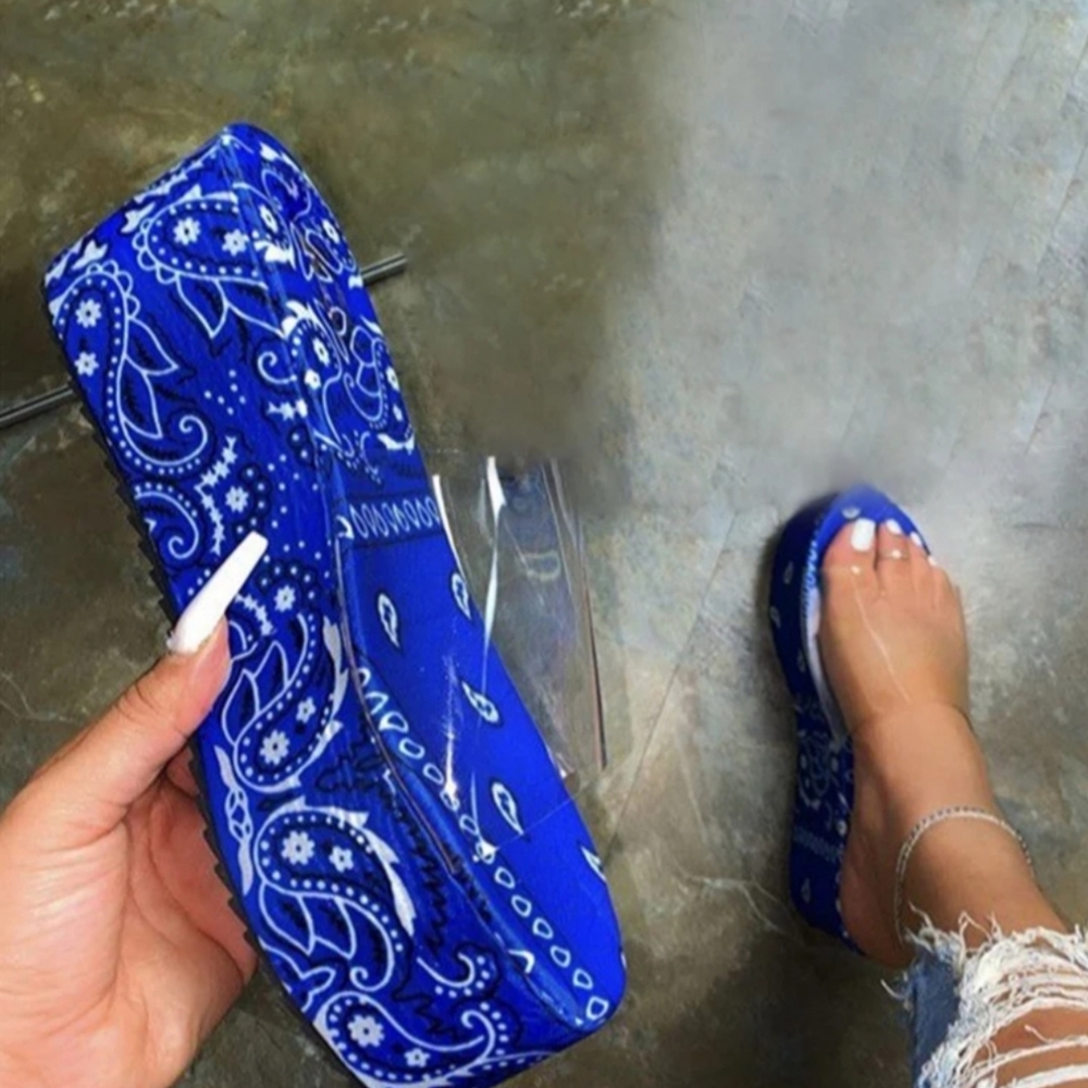 Blue bandana print sandals paisley print